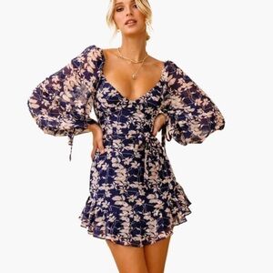 Petal & Pup Navy Floral Ruffle Trim Mini Dress Sz 6